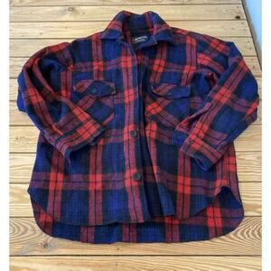 Vintage Feathertop Australian Button Up Wool Plaid Shirt Large Men's Blue Red